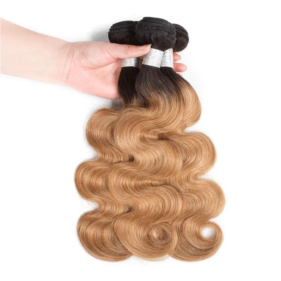 Lemoda 1B/27 Ombre Body Wave 4 Bundles With 4x4 Lace Closure 100% Virgin Human hair - Image 4