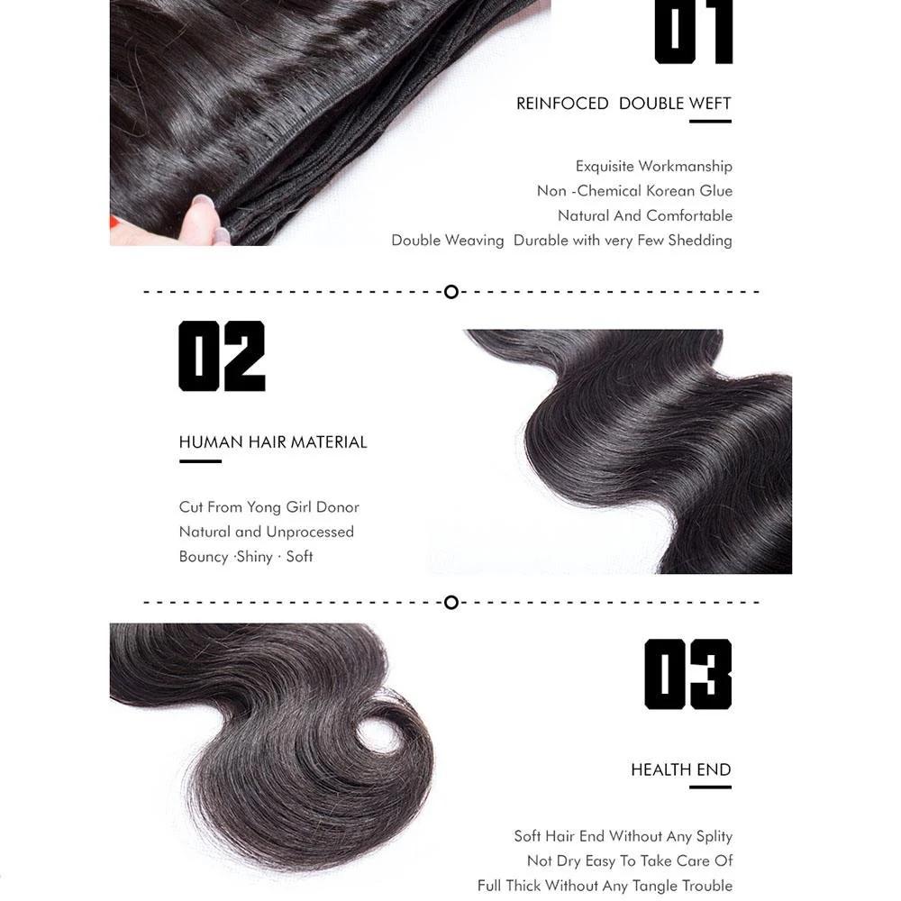 Peruvian Virgin Hair 3 Bundles Body Wave Human Hair Extensions - Image 3