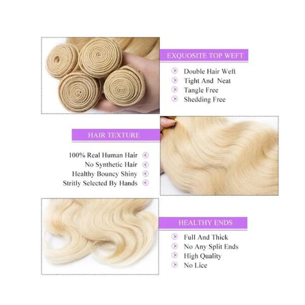 613 Blonde Bundles Brazilian Body Wave Remy Human Hair 3 Bundles - Image 6