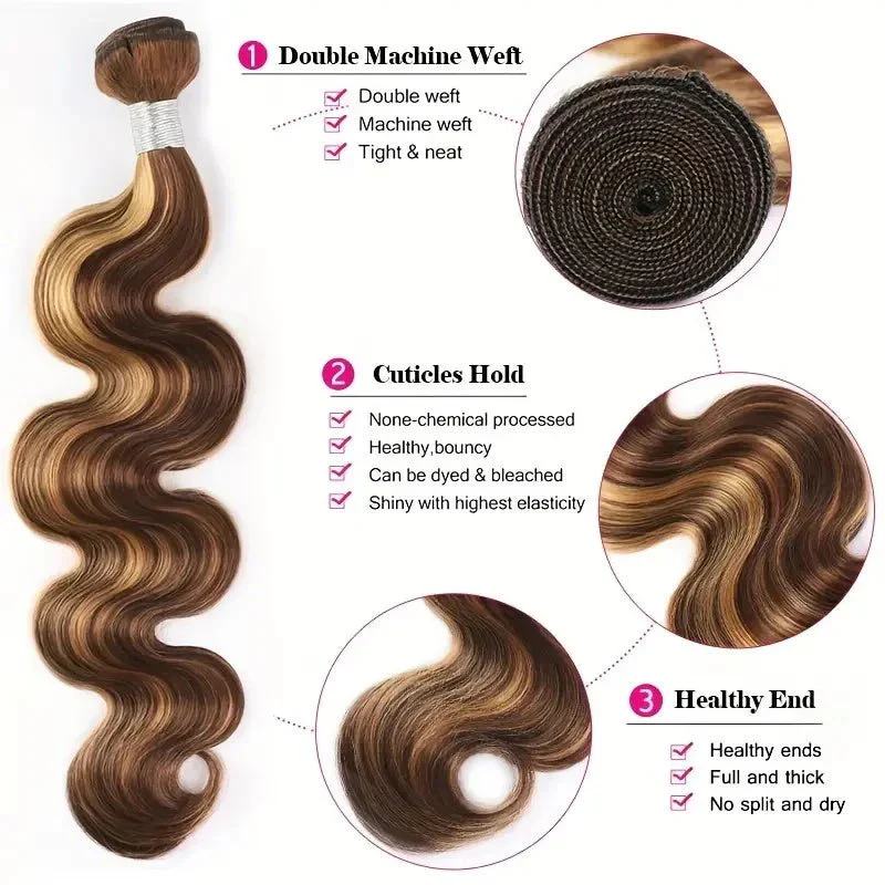Lemoda P4/27 Highlight Body Wave Brazilian Human Hair 3 Bundles With 13x4 Lace Closure - Image 4