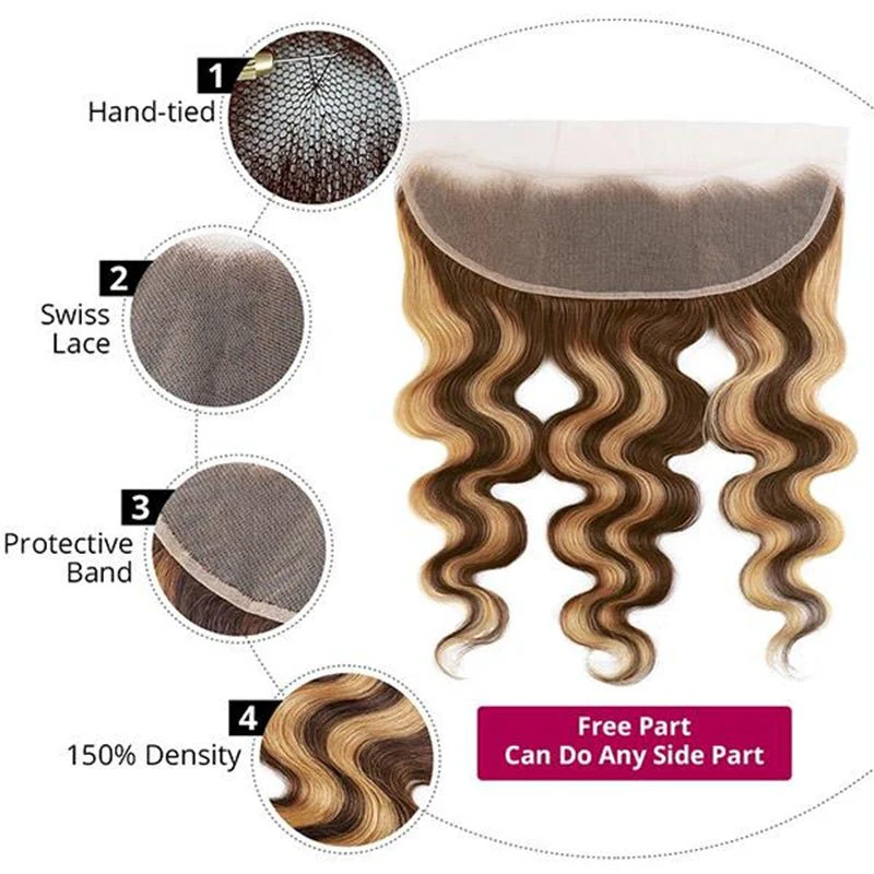 Lemoda P4/27 Highlight Body Wave Brazilian Human Hair 3 Bundles With 13x4 Lace Closure - Image 5
