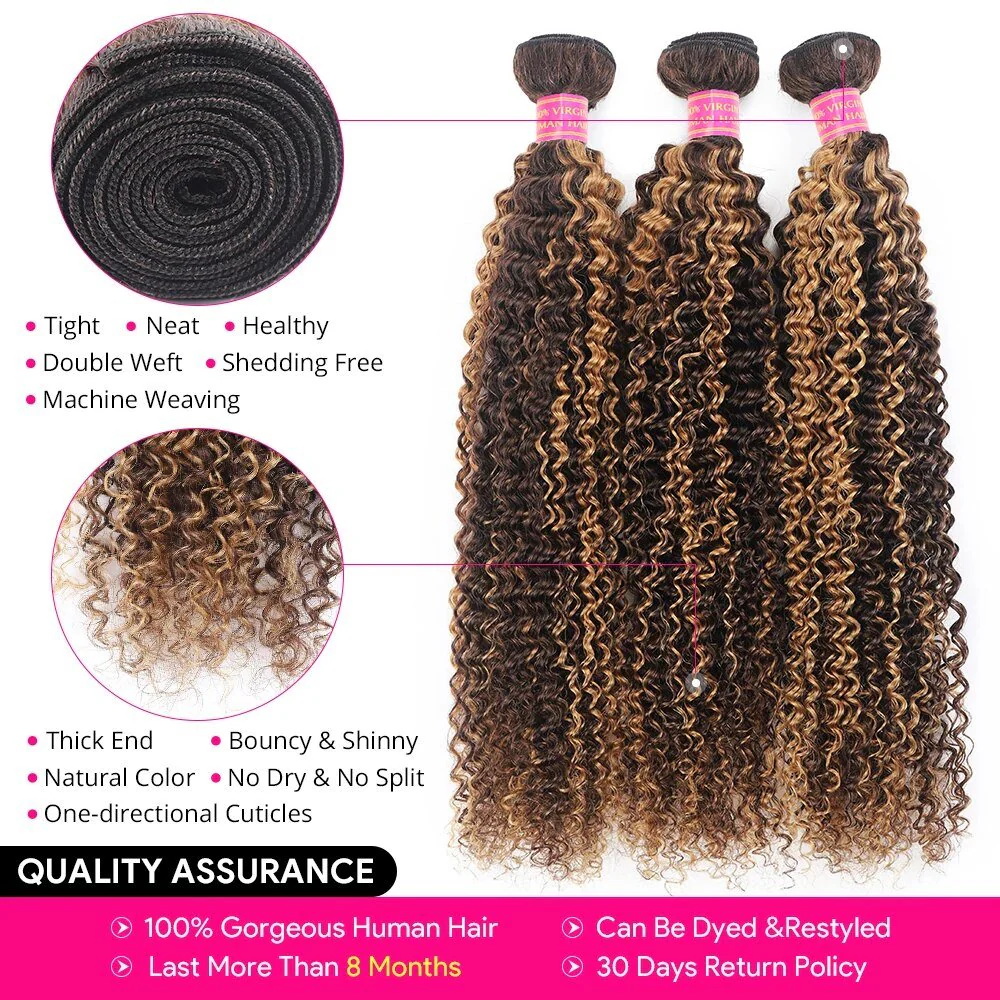 Lemoda P4/27 Highlight Kinky Curly 3 Bundles With 4x4 Lace Closure 100% Human Hair - Image 3