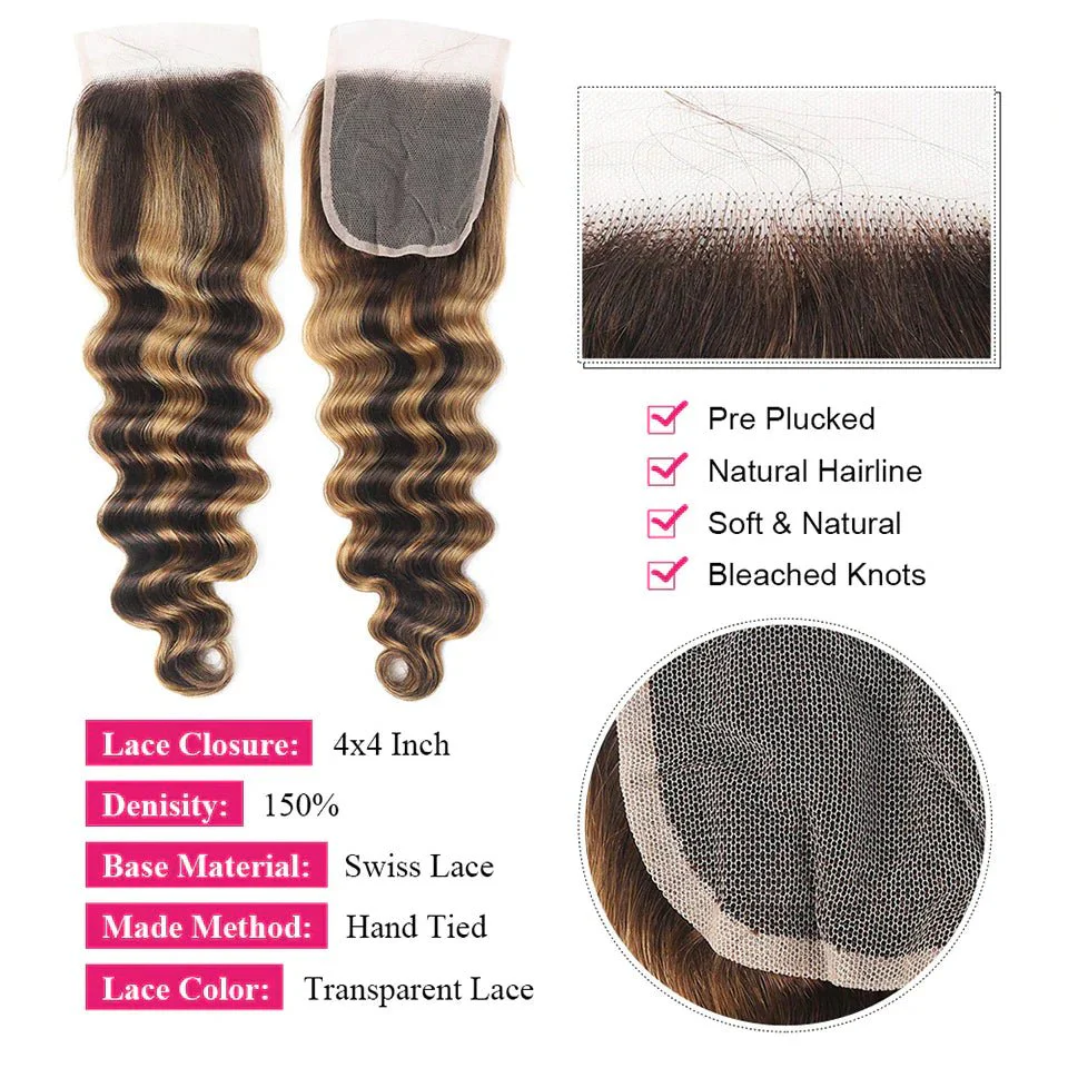 Lemoda P4/27 Highlight Loose Deep Wave 3 Bundles With 4x4 Lace Closure 100% Real Human Hair - Image 4
