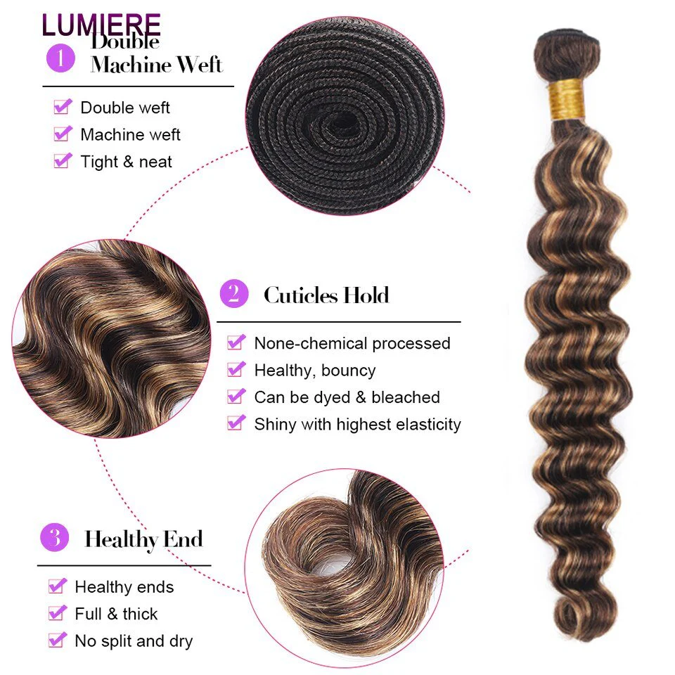 Lemoda P4/27 Highlight Loose Deep Wave 3 Bundles With 4x4 Lace Closure 100% Real Human Hair - Image 5