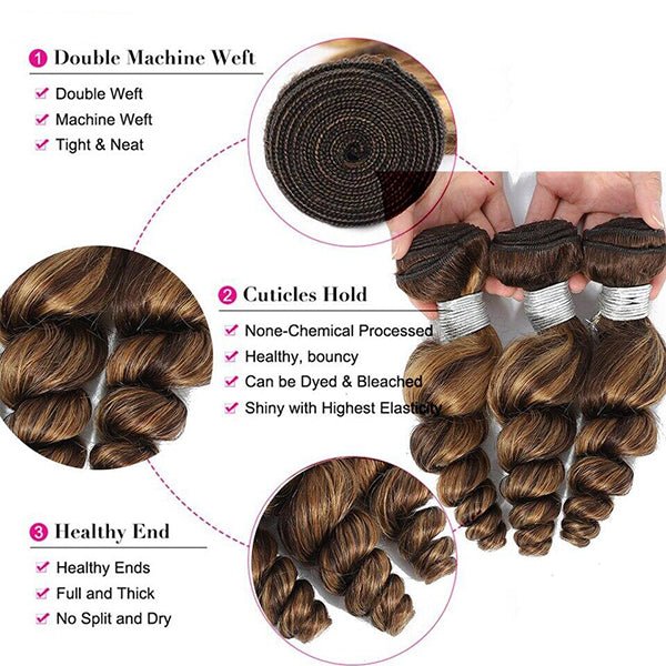 Lemoda P4/27 Loose Wave Bundles With 4x4 Lace Closure Ombre Highlight Human Hair - Image 4