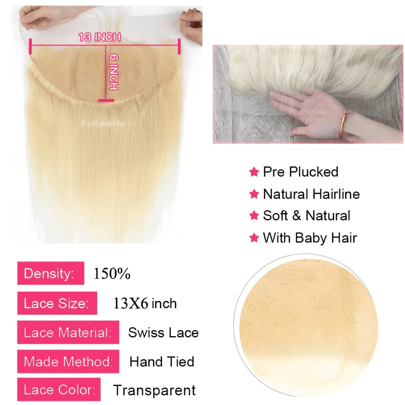 Lemoda 100% Virgin Human Hair 613 Blonde Straight Hair 3 Bundles With 13x6 Lace Frontal Closure - Image 5