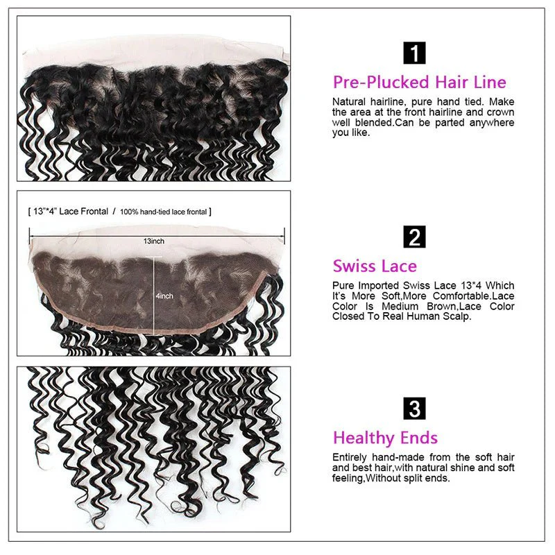 Lemoda Deep Wave Ear to Ear Lace Frontal Closure 13x4 HD Lace Frontal Human Hair With Baby Hair - Image 4