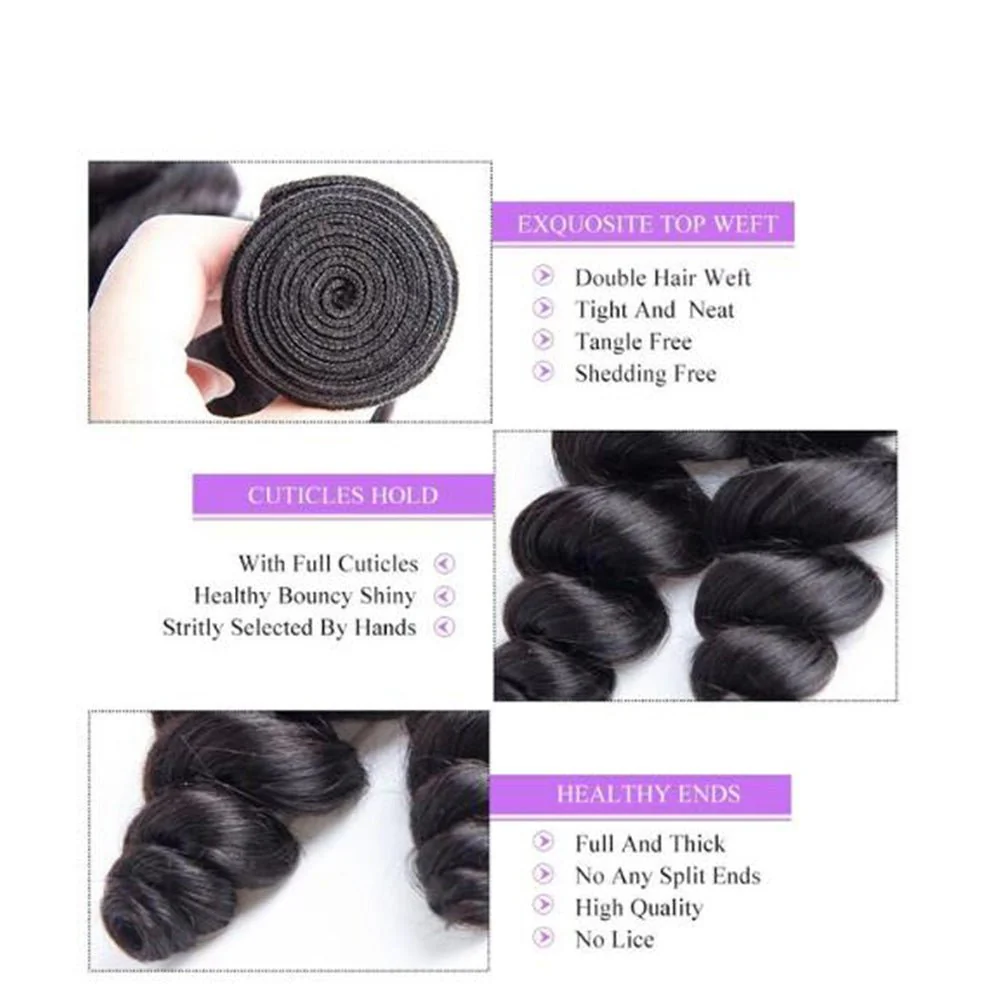Lemoda Unprocessed Human Hair 4Pcs Loose Wave Virgin Hair Extensions - Image 3