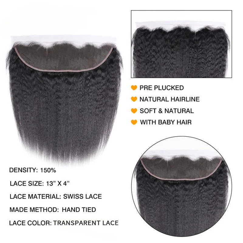 Lemoda 13 x 4 Lace Frontal Closure Kinky Straight Ear to Ear HD Lace Frontal Pre Plucked Closure - Image 5