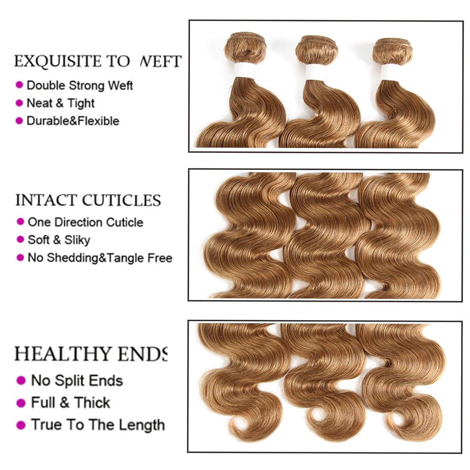 Lemoda #27 Light Brown Body Wave 3 Bundles With 4x4 Lace Closure 100% Real Human Hair - Image 6