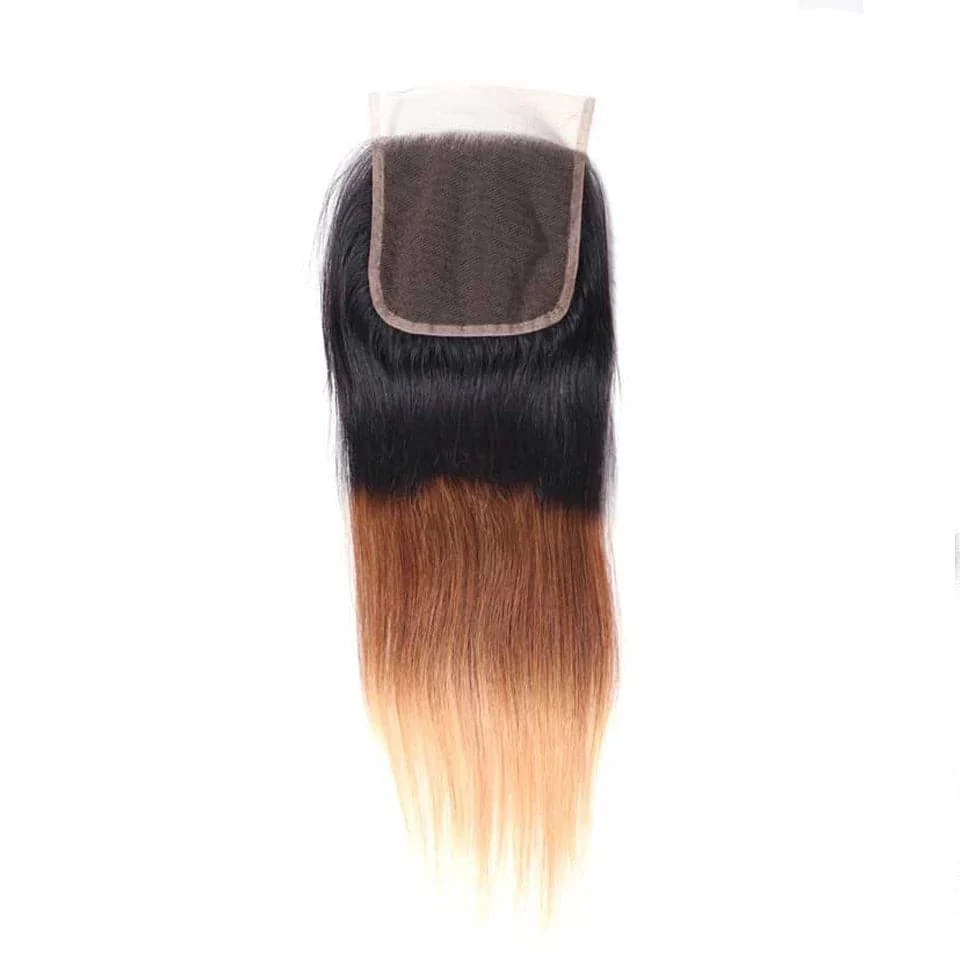 Lemoda Ombre 1B/4/27 Straight 3 Bundles With 4x4 Lace Closure 100% Real Human Hair - Image 5