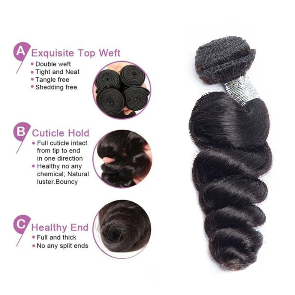Peruvian Loose Wave 4 Bundles Virgin Human Hair Extensions - Image 3