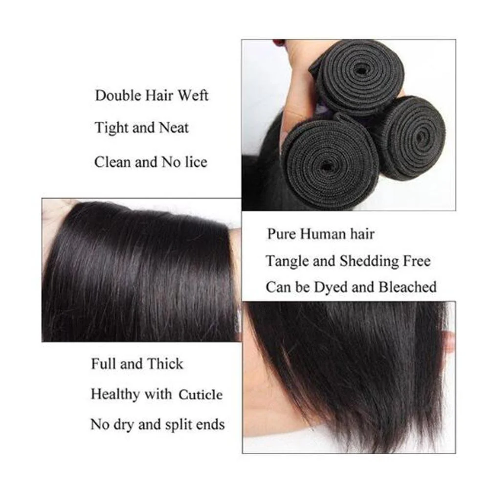 Straight Human Hair Bundles With Frontal Transparent  13x4 Lace Closure 12A Grade Hair - Image 3