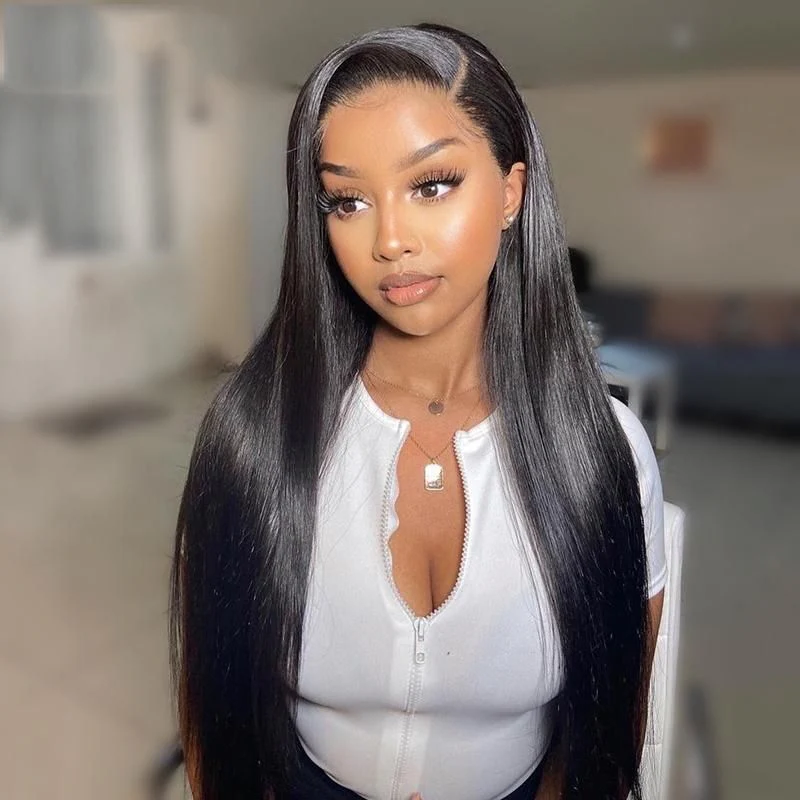 Straight Human Hair Bundles With Frontal Transparent  13x4 Lace Closure 12A Grade Hair - Image 6
