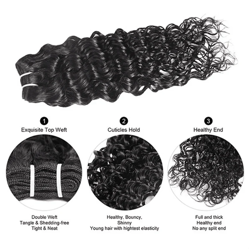 Indian Unprocessed 3 Bundles Water Wave Virgin Hair With 4x4 Lace Closure - Image 3